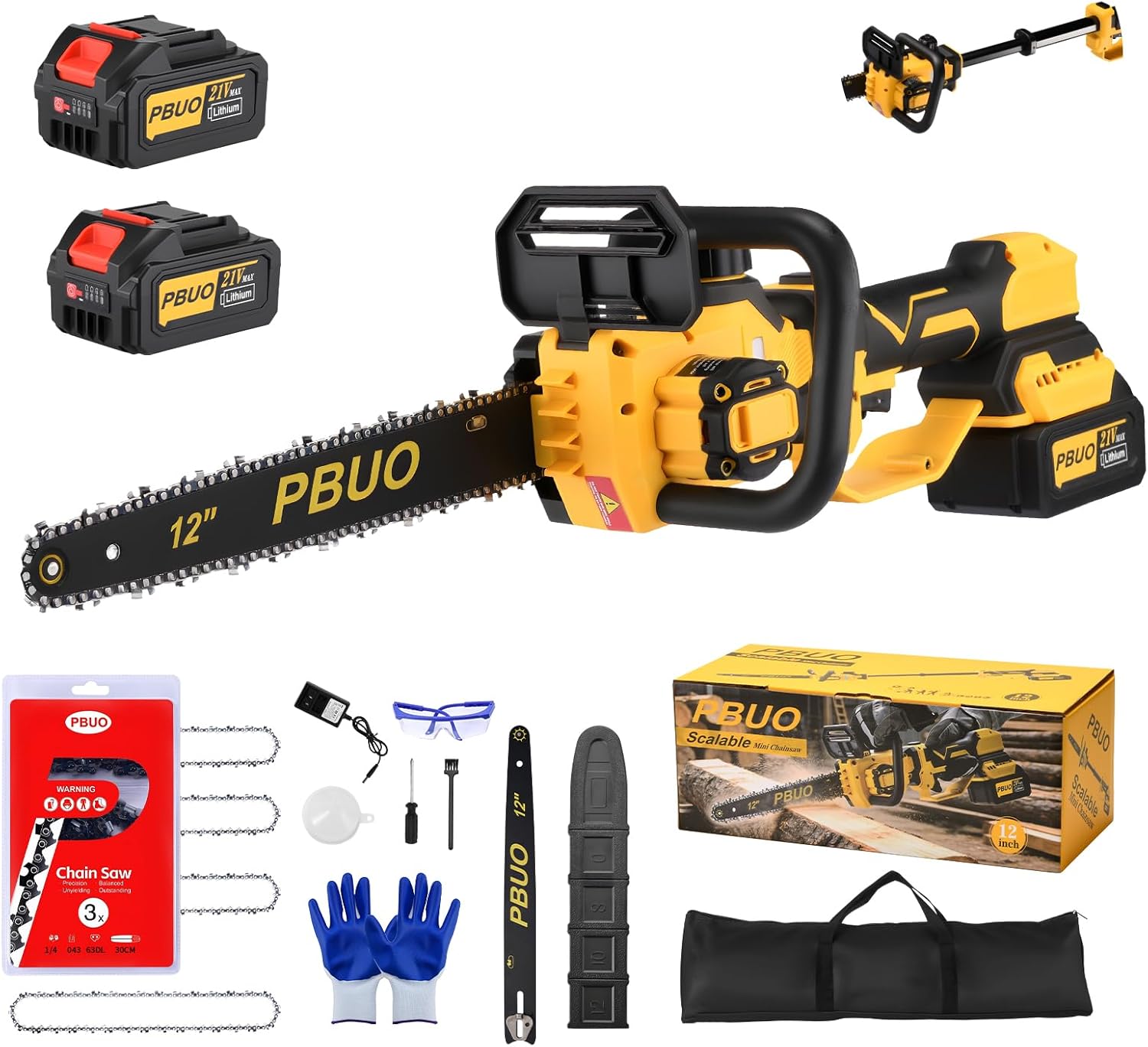PBUO 12-Inch Cordless Brushless Chainsaw & Pole Saw