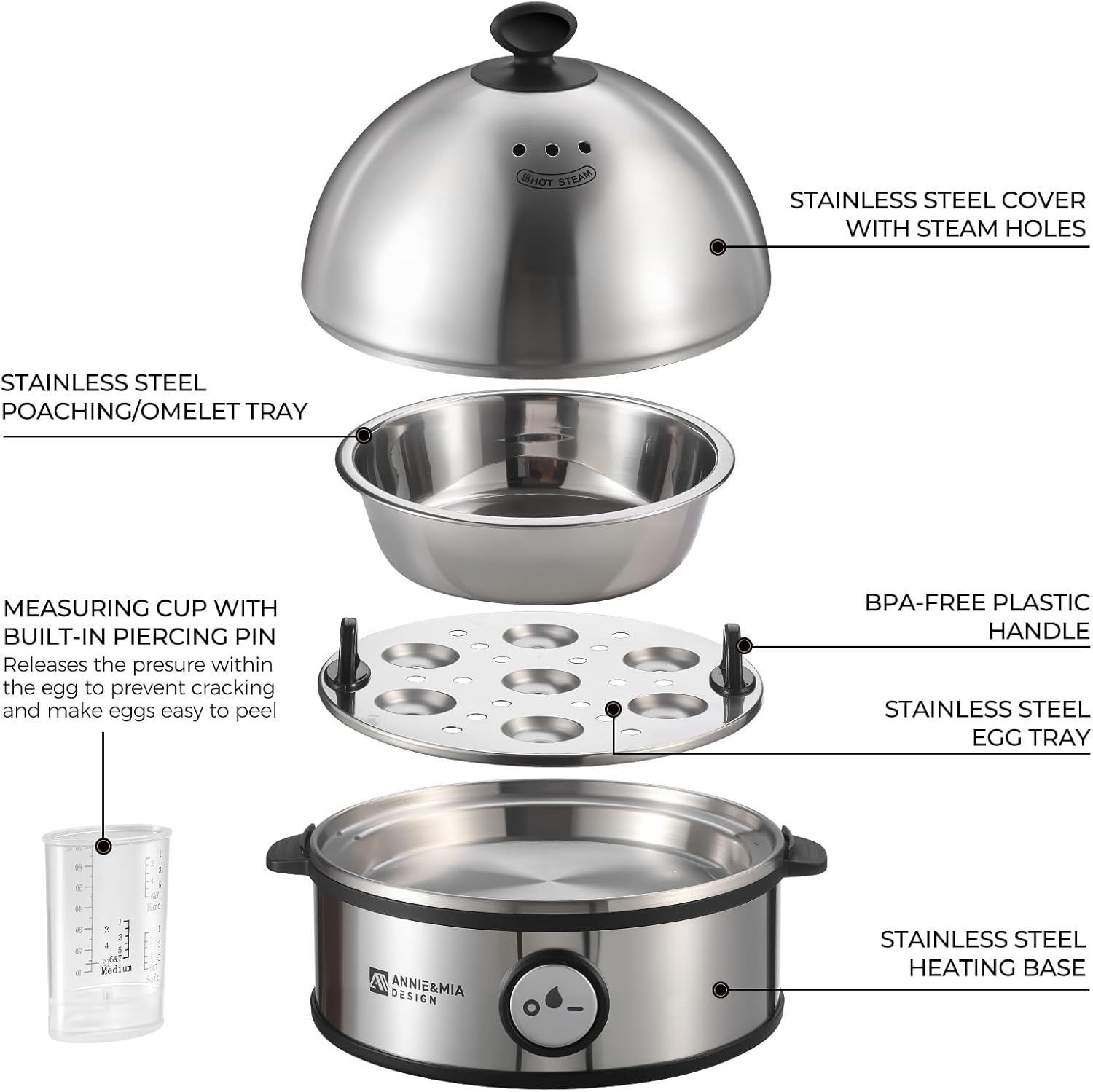 Annie & Mia 7-Egg Stainless Steel Egg Boiler with Auto Shut-Off