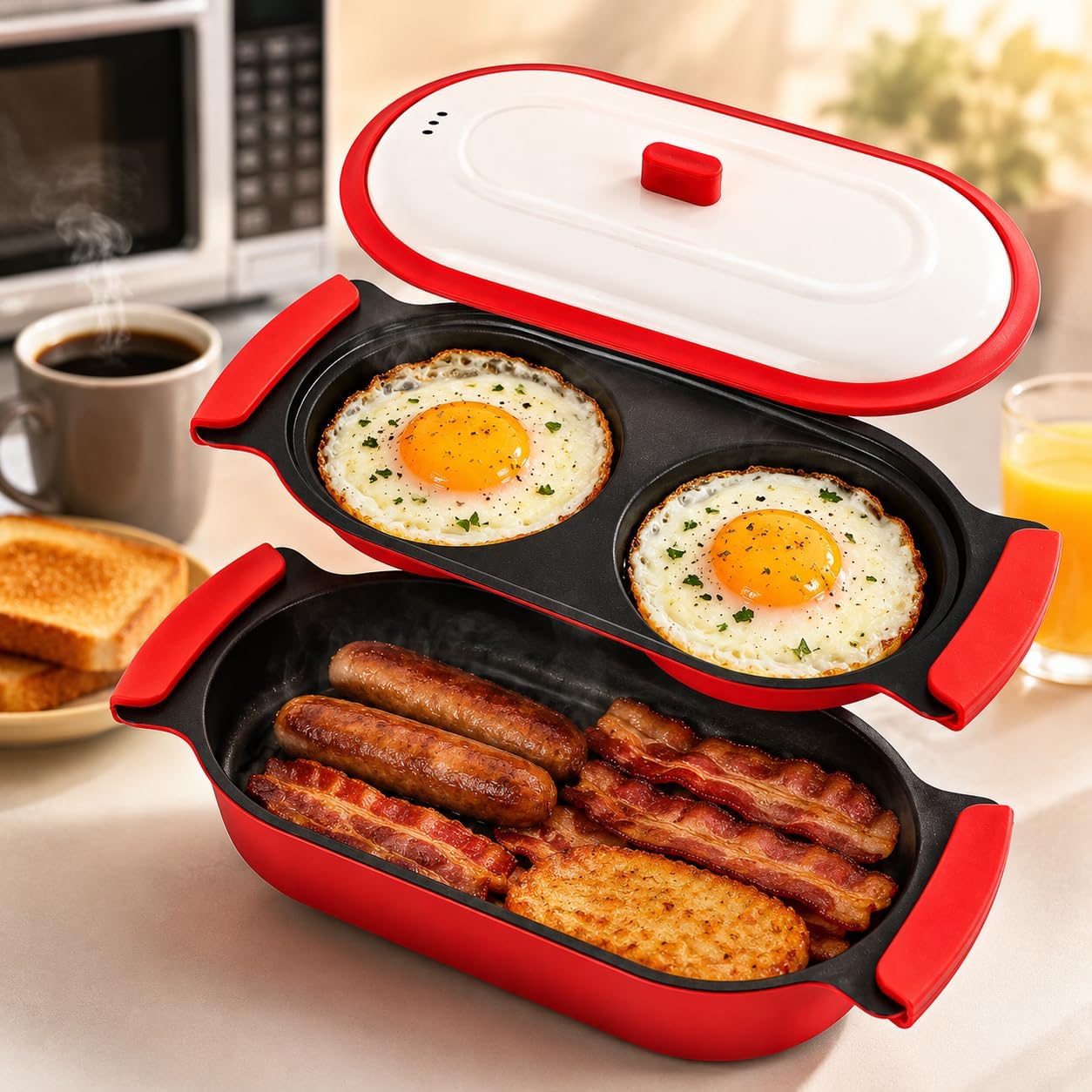 2-in-1 Microwave Egg Cooker & Grill Pan Set with Nonstick Surface