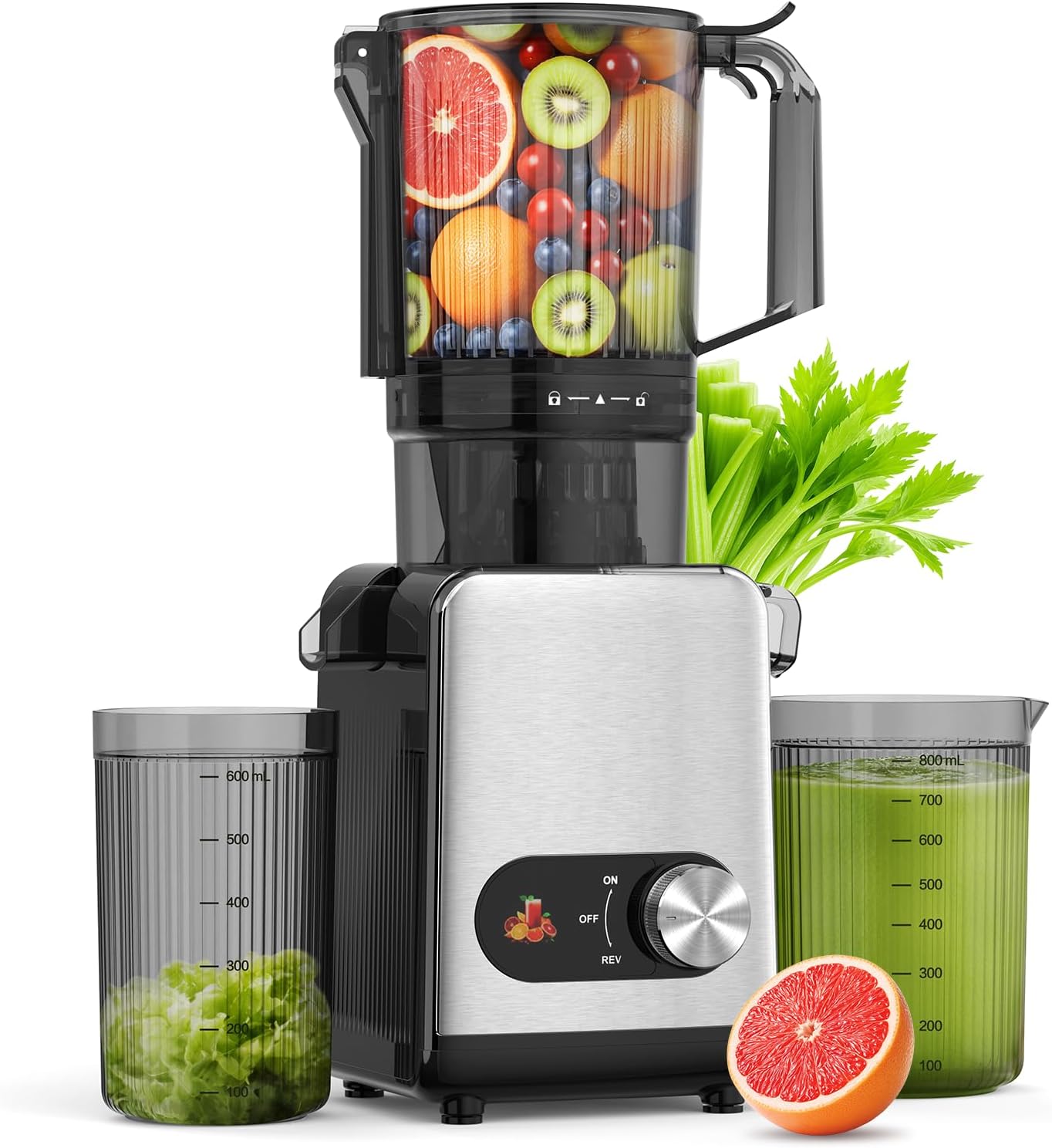 AGLUCKY Cold Press Juicer with 4.35" Feed Chute
