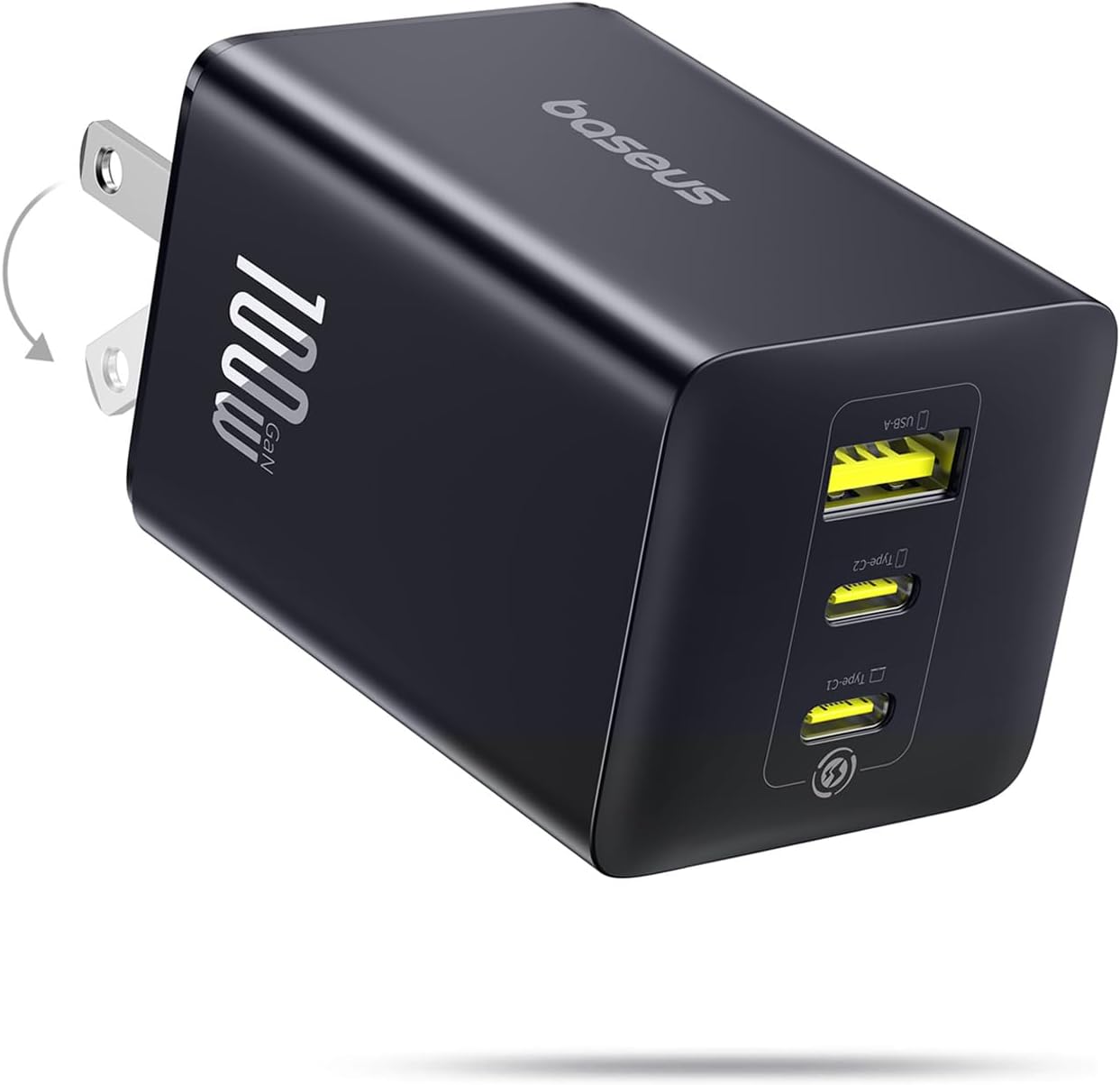 Baseus 100W USB-C Fast Charger with 3 Ports and Foldable Compact Design