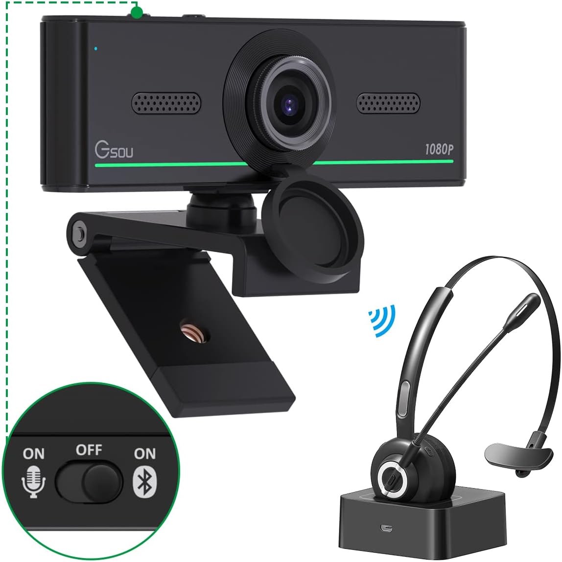 Gsou 1080P Webcam with Headset