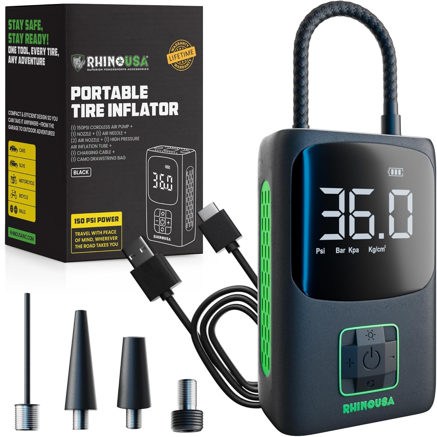 Rhino USA Portable Tire Inflator 150 PSI