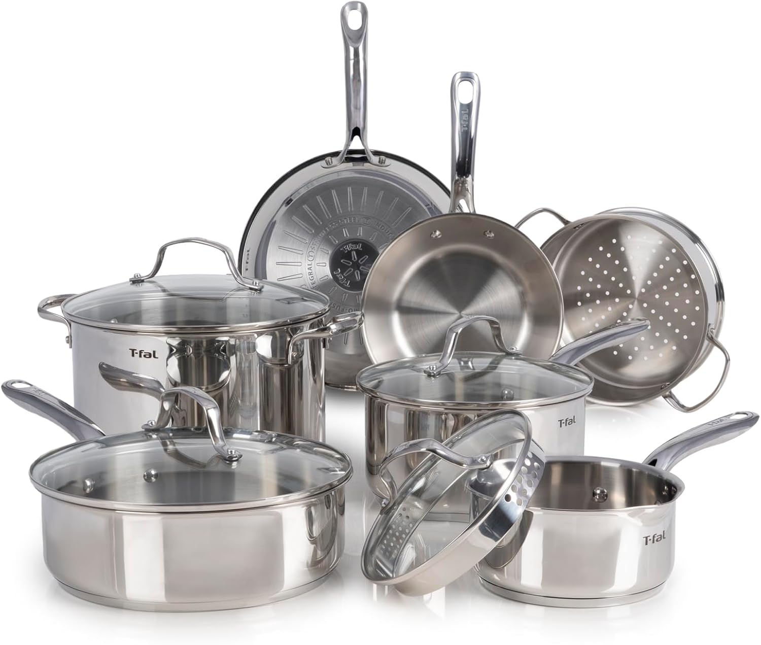T-fal Stainless Steel Cookware Set 11 Piece, Induction Compatible Pots and Pans