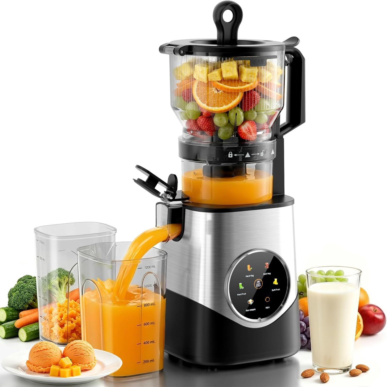 Kismile 3-in-1 Cold Press Juicer with 6.1" Feed Chute