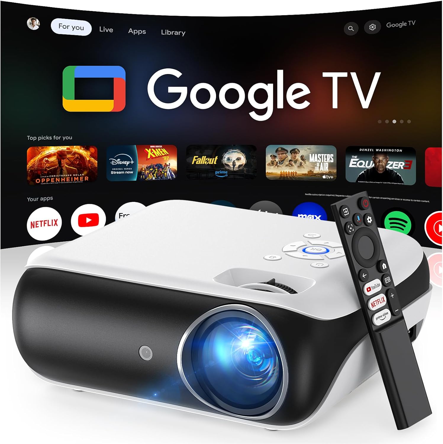 HAPPRUN Native 1080P Smart Projector with Google TV & Bluetooth