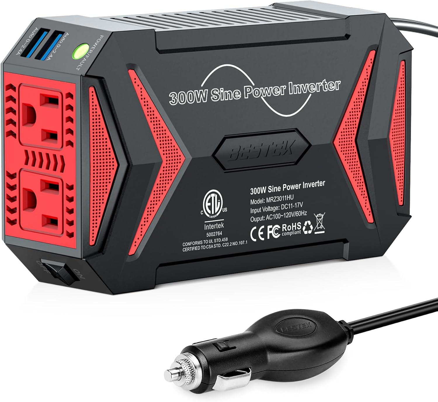 BESTEK 300W Pure Sine Wave Power Inverter with Dual USB Ports