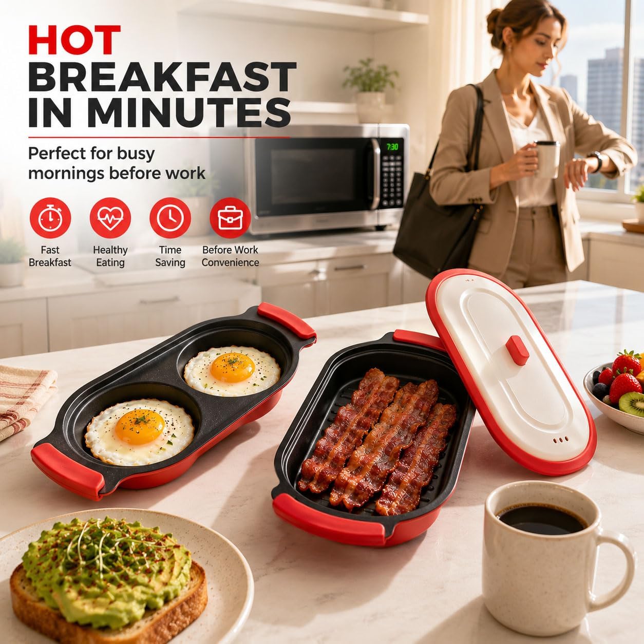 2-in-1 Microwave Breakfast Cooker with Nonstick Grill Pan