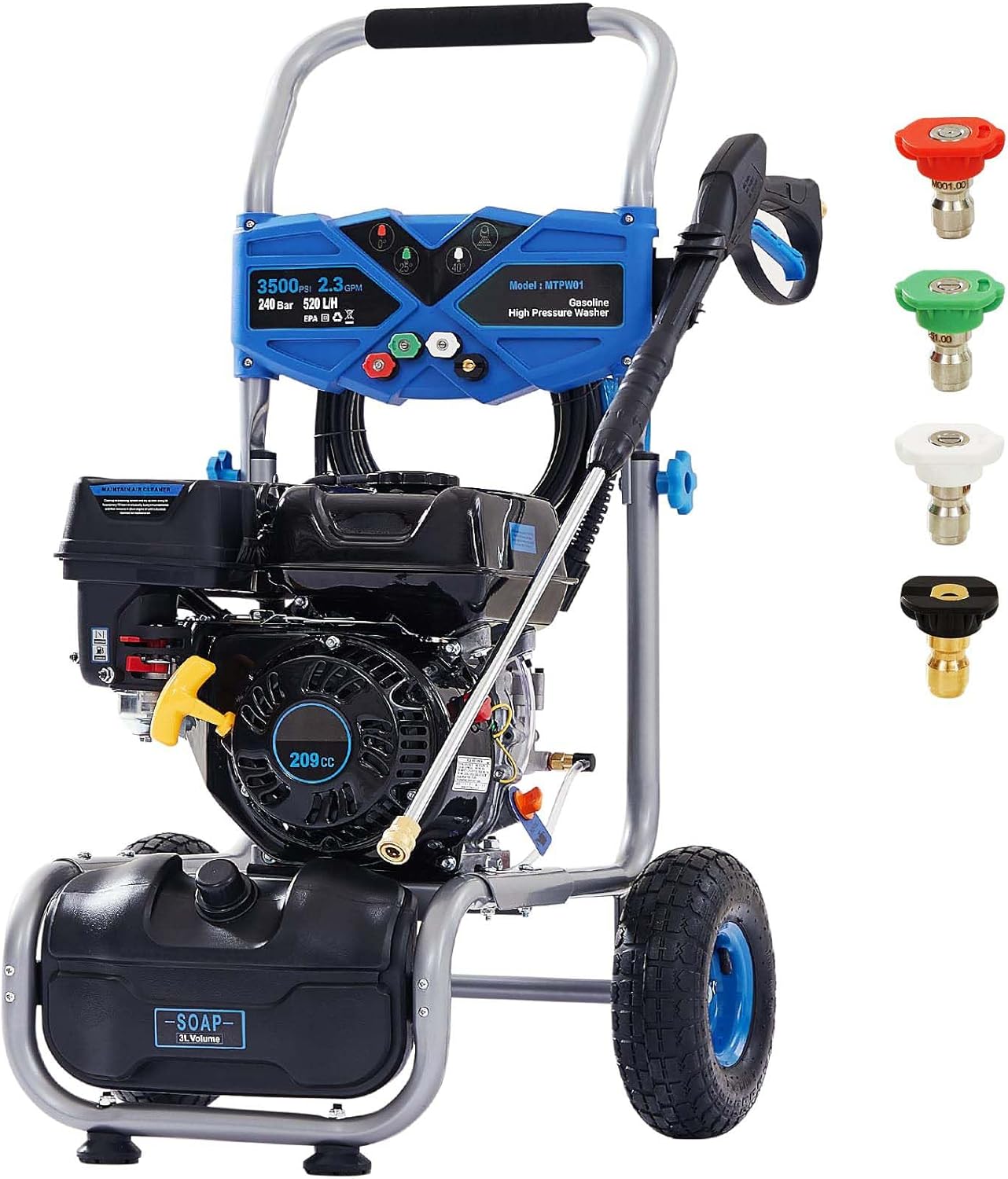 Gas Powered Pressure Washer 3500 PSI - 2.3 GPM Heavy Duty High Power Washer,209CC 7HP Engine with 25Ft Pressure Hose