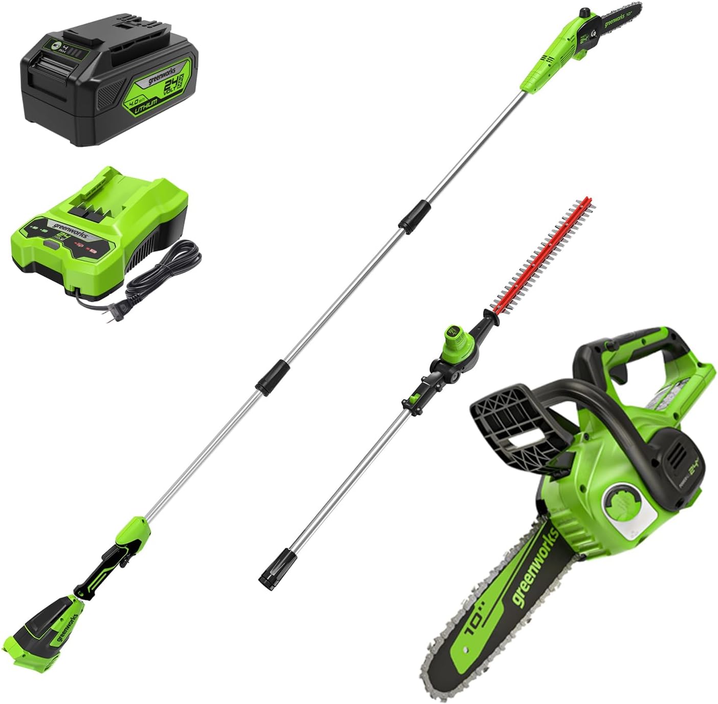 Greenworks 24V Chainsaw, Polesaw & Pole Hedge Trimmer Combo Kit