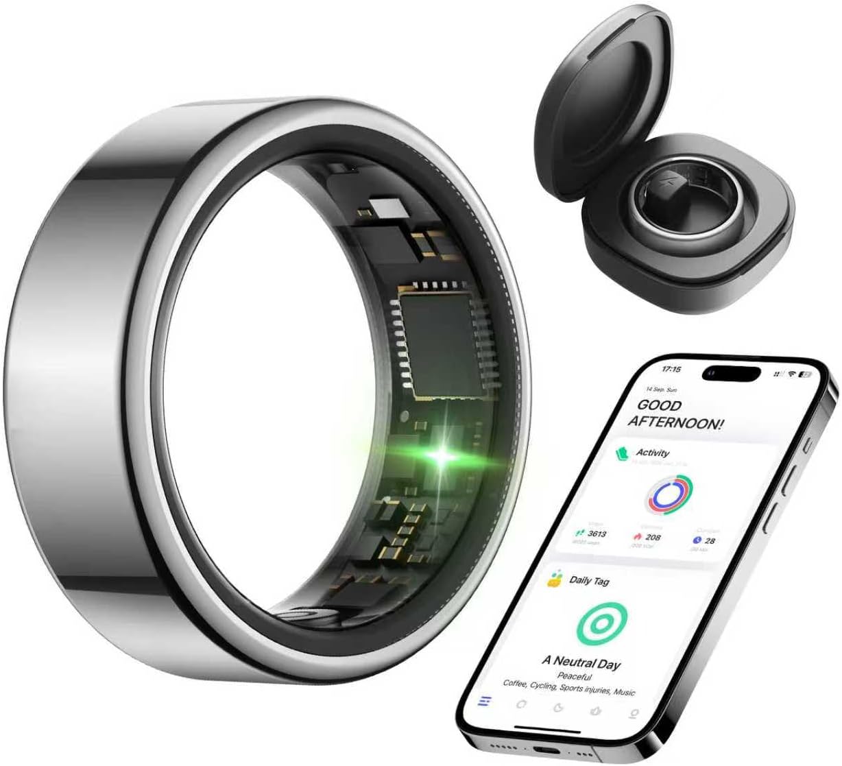 KIRAMA Smart Health Ring for Women Men Fitness Tracker with Heart Rate, Support Sleep Monitoring
