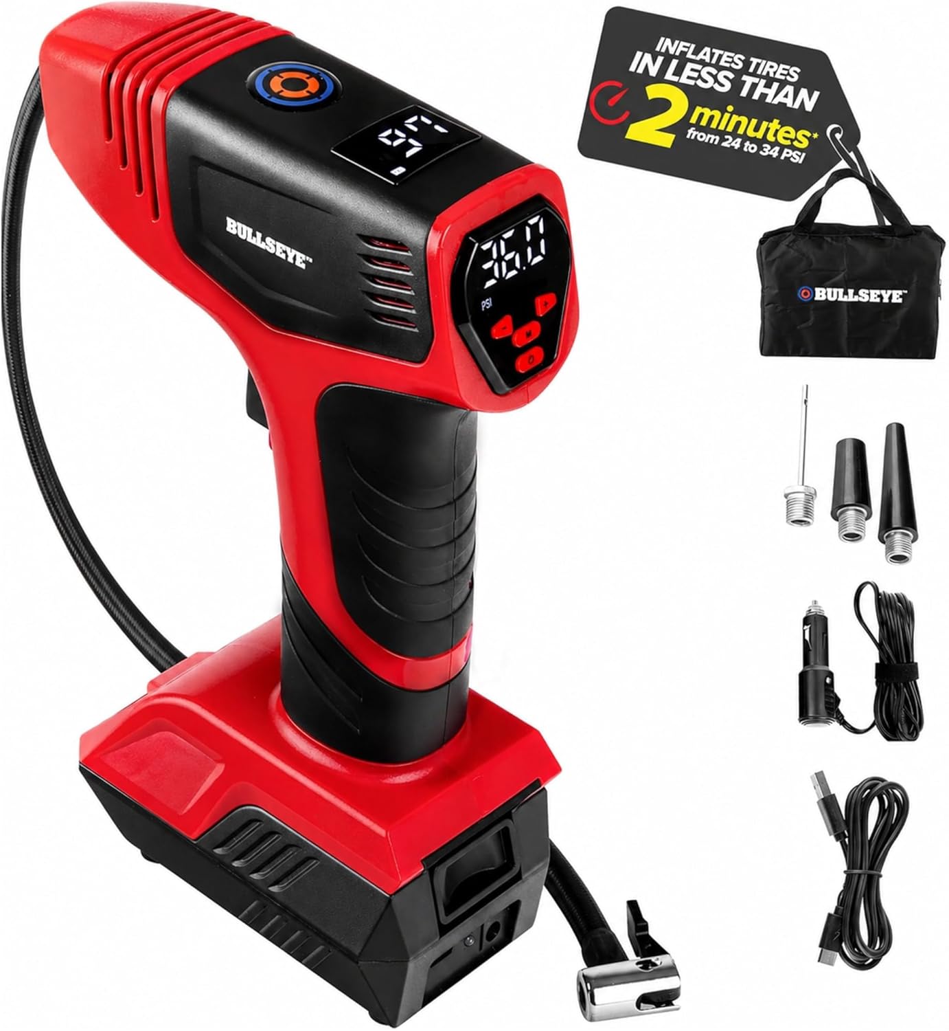 BULLSEYE PRO Tire Inflator with Pressure Gauge