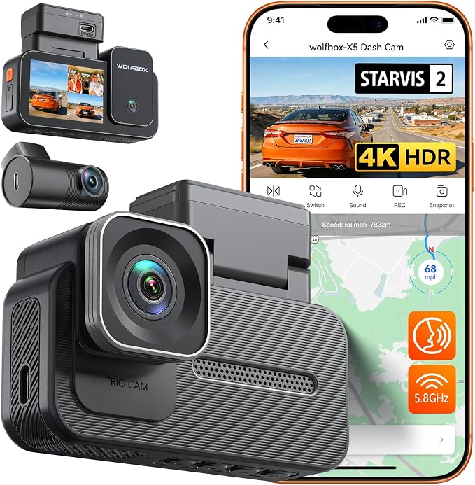 WOLFBOX X5 3 Channel 4K HDR Dash Cam