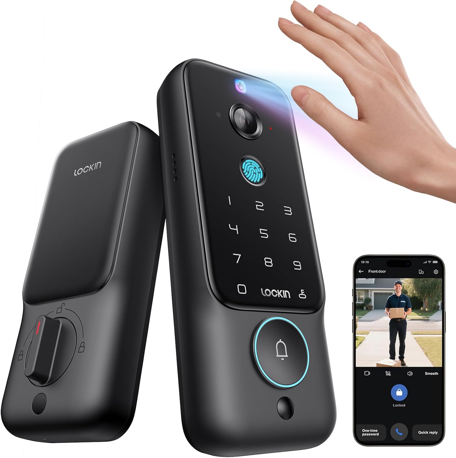 Lockin Veno Plus Video Smart Lock with Camera 2K 180°, Keyless Entry Door Lock for Front Door