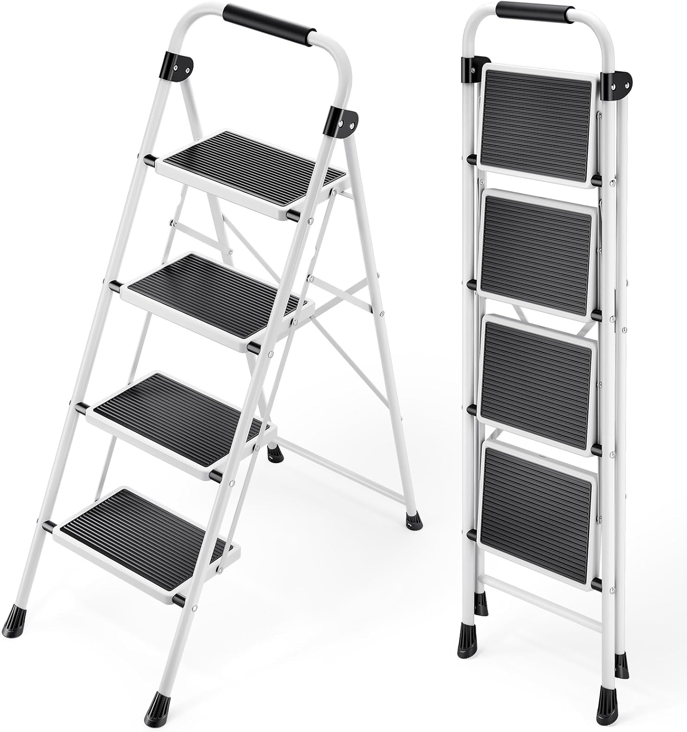 KINGRACK 4-Step Folding Step Ladder with Handrails