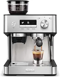 Gevi 20 Bar Espresso Machine with Built-In Grinder, Milk Frother & Steam Wand