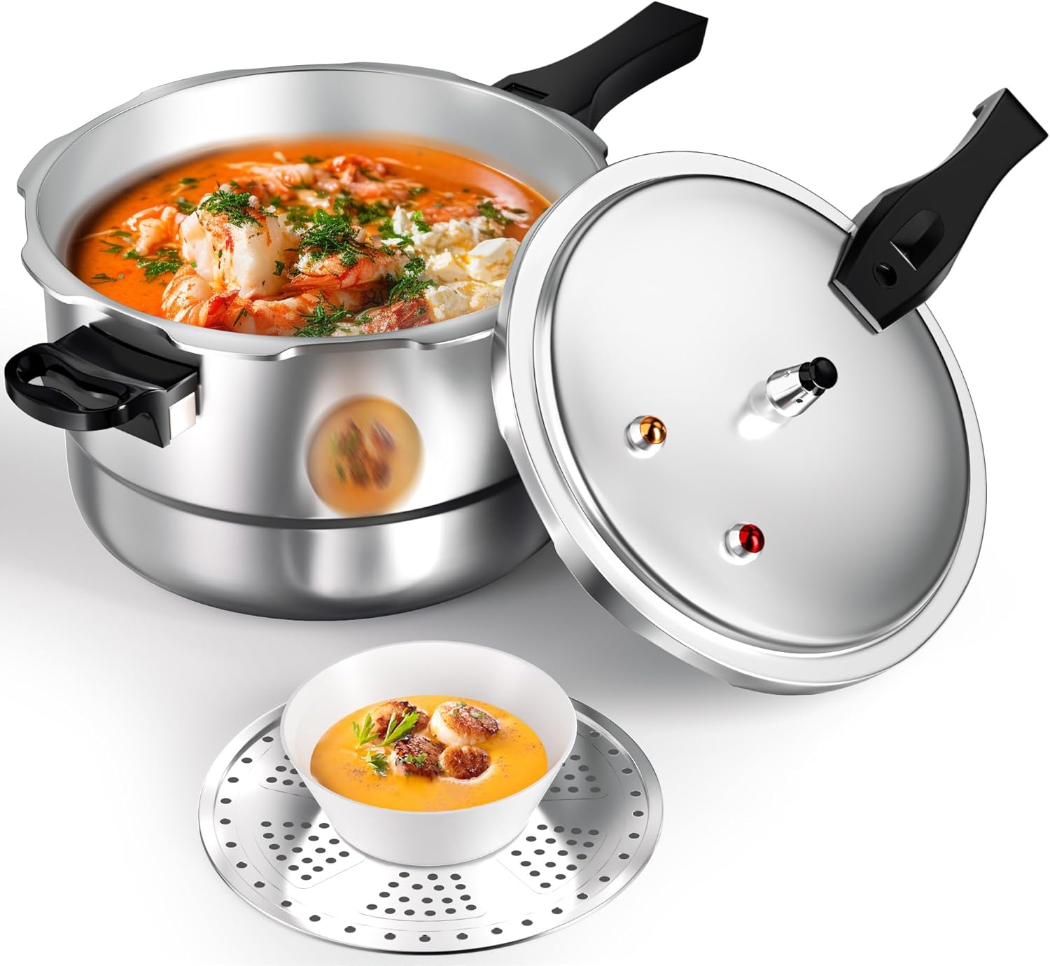 WantJoin 8Qt Aluminum Pressure Cooker & Canner with Safety Release Valve, Canning Rack, and Gas & Induction Compatibility
