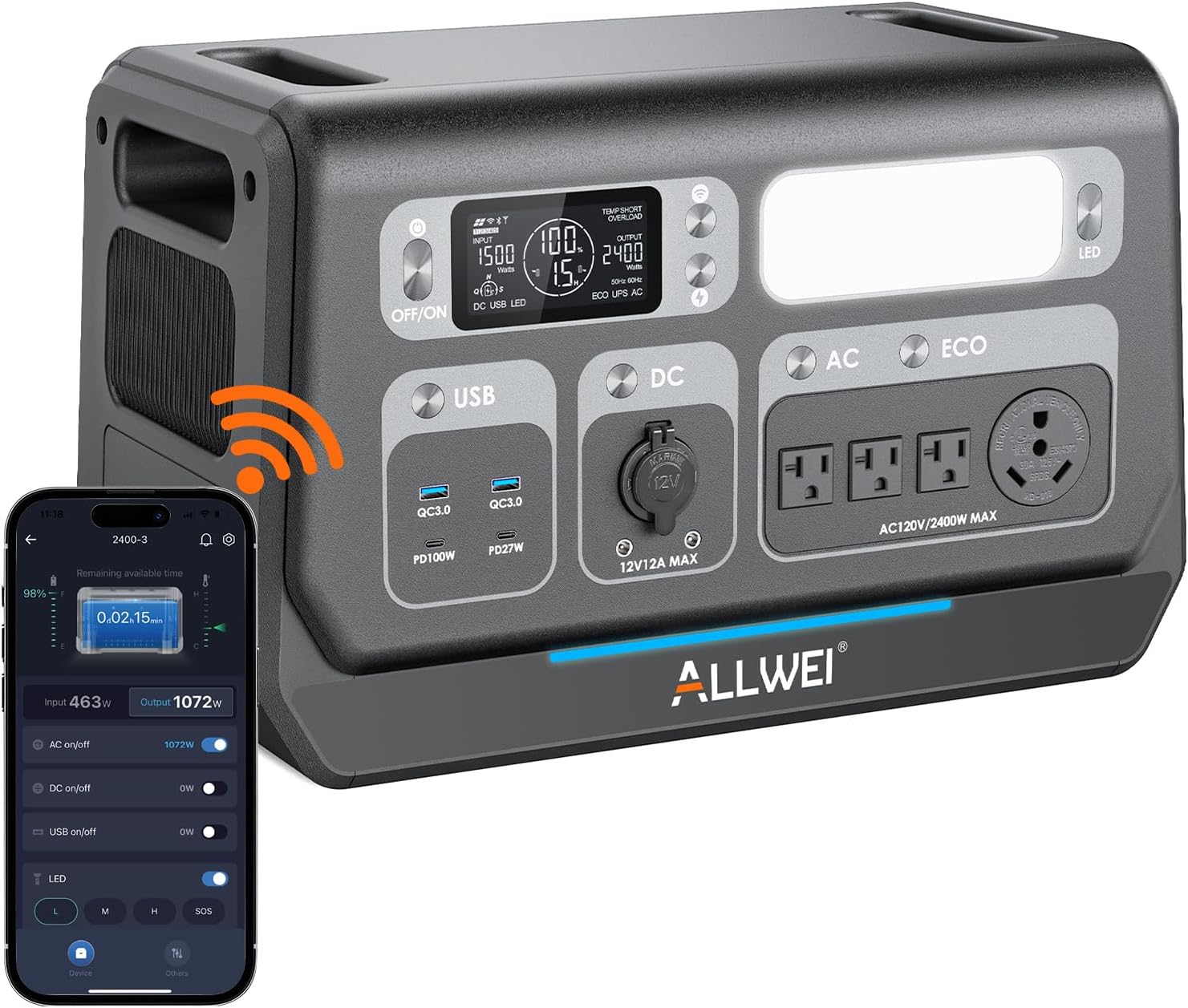 ALLWEI 2400W LiFePO4 Power Station