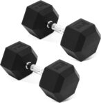 Fitvids Hex Dumbbells Rubber Coated Hand Weights Pairs for Exercises and Fitness, Multiple Sizes