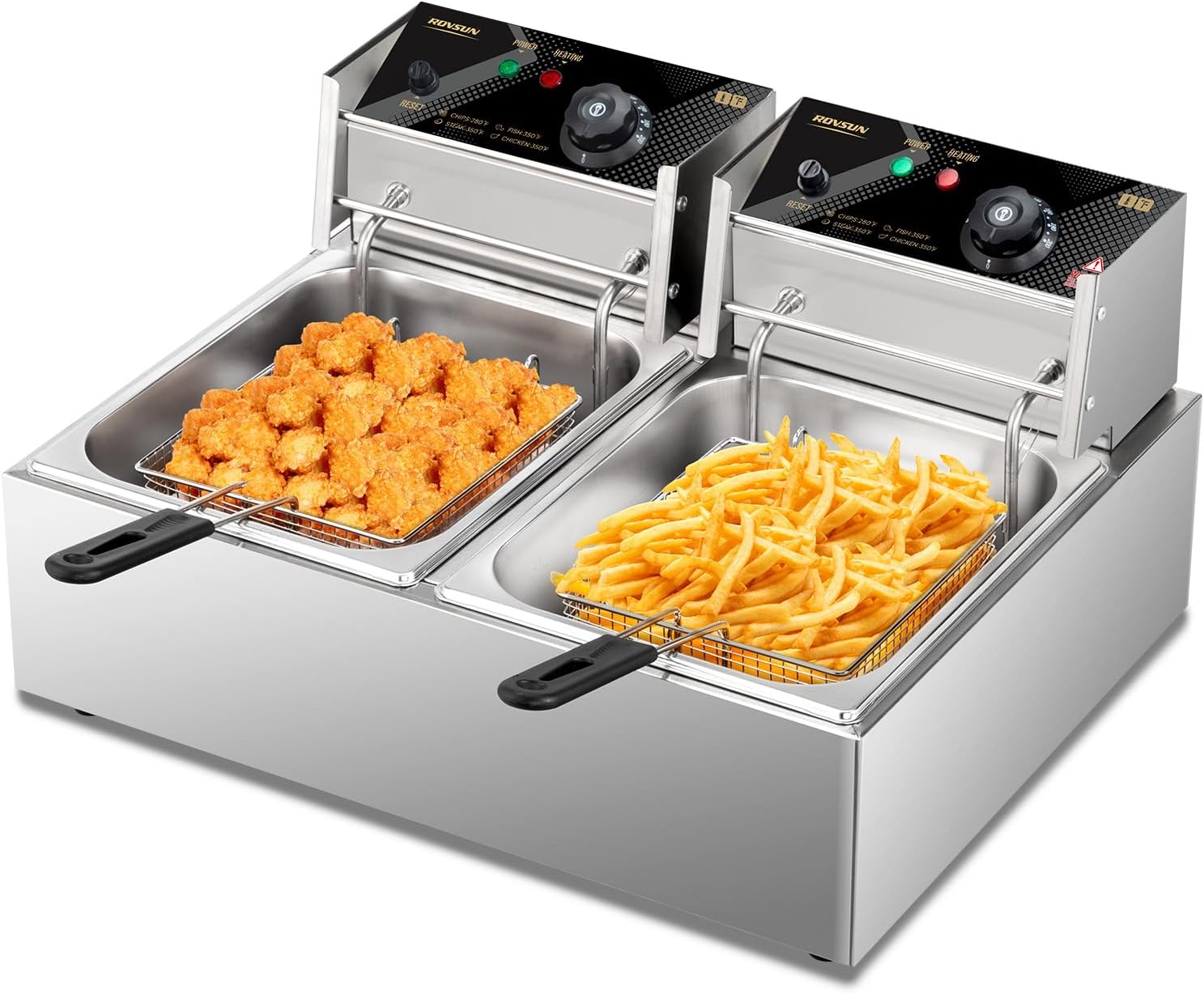 ROVSUN 22.8QT Commercial Double Deep Fryer – 3400W Stainless Steel Electric Fryer