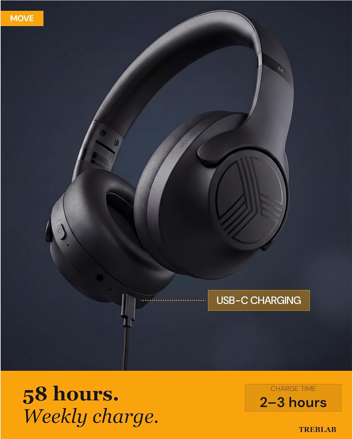 TREBLAB Z2 Bluetooth Headphones with Long Battery Life & Hybrid ANC