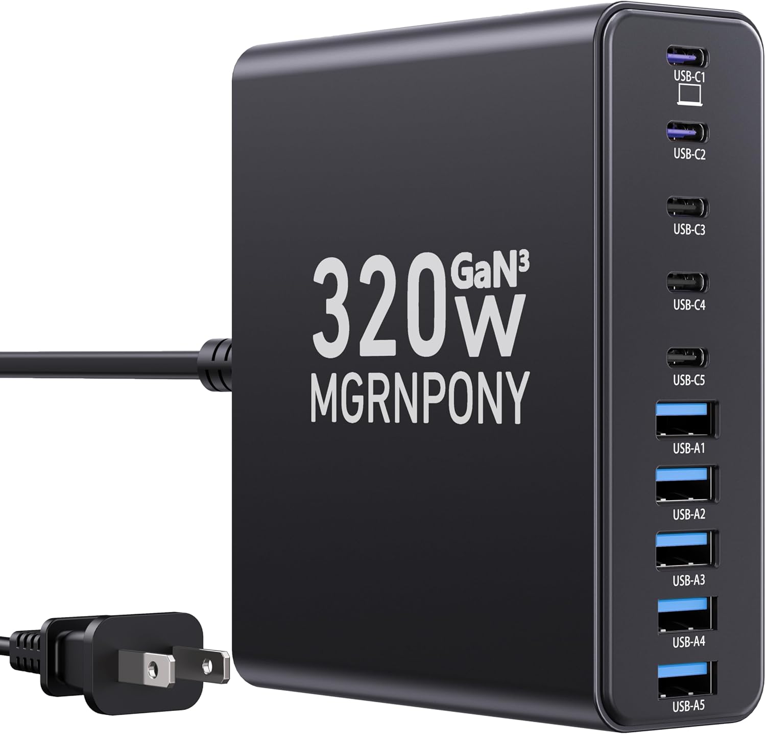 320W GaN III USB-C Charging Station with 10 Ports and 65W Laptop Charging
