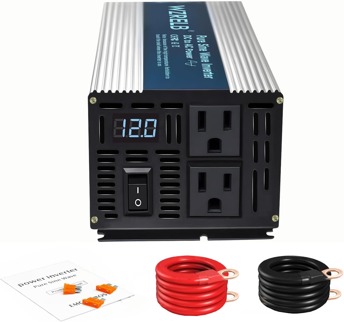 WZRELB 1200W Pure Sine Wave Inverter, 24V DC to 110V/120V AC