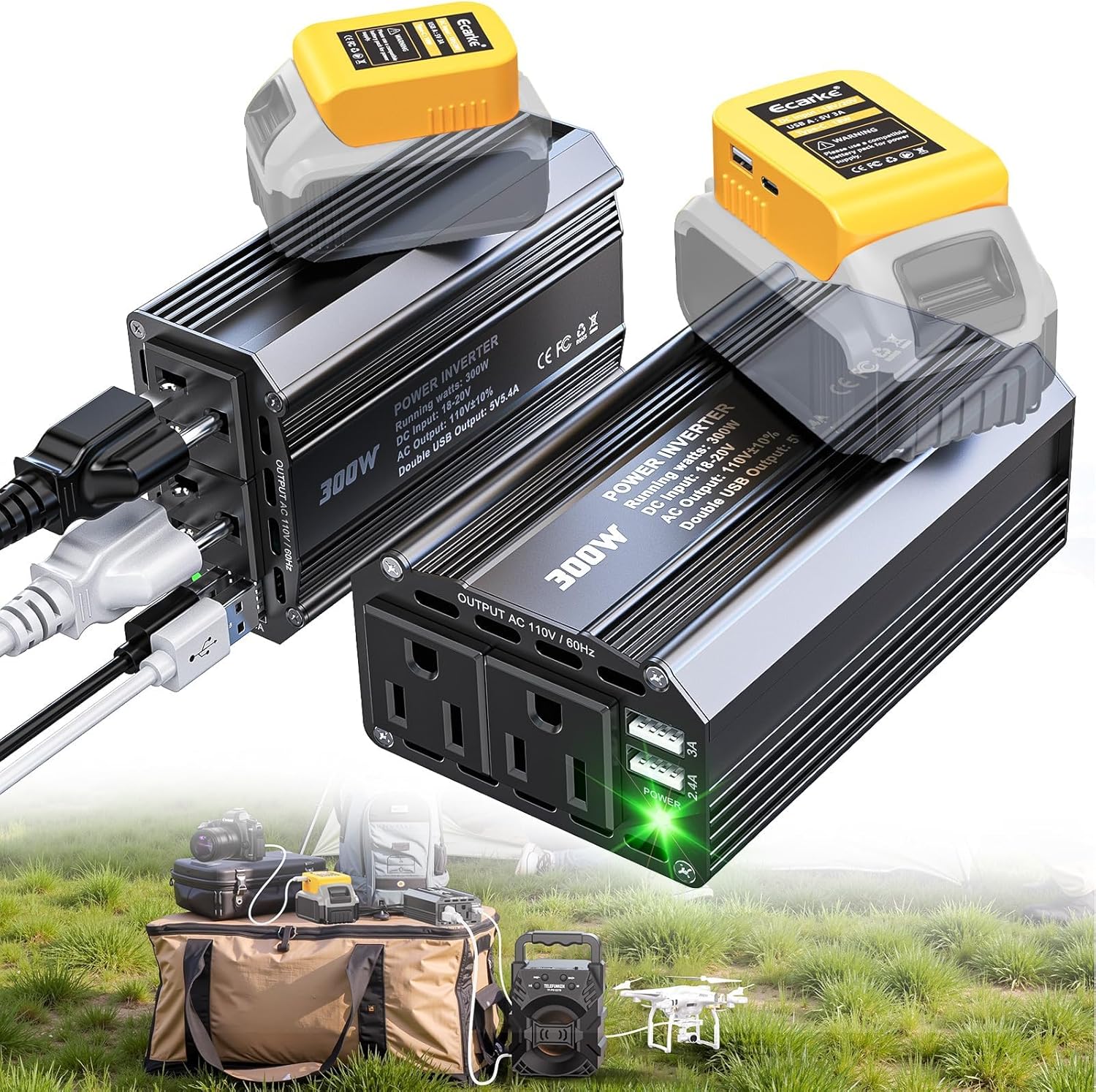 Ecarke 300W Portable Power Inverter for DeWALT 20V Battery