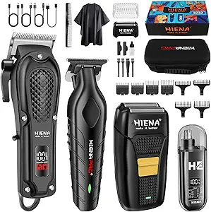 HIENA PRO Professional Hair Clipper Set for Men, Cordless Barber Clippers Set and Trimmer Kit
