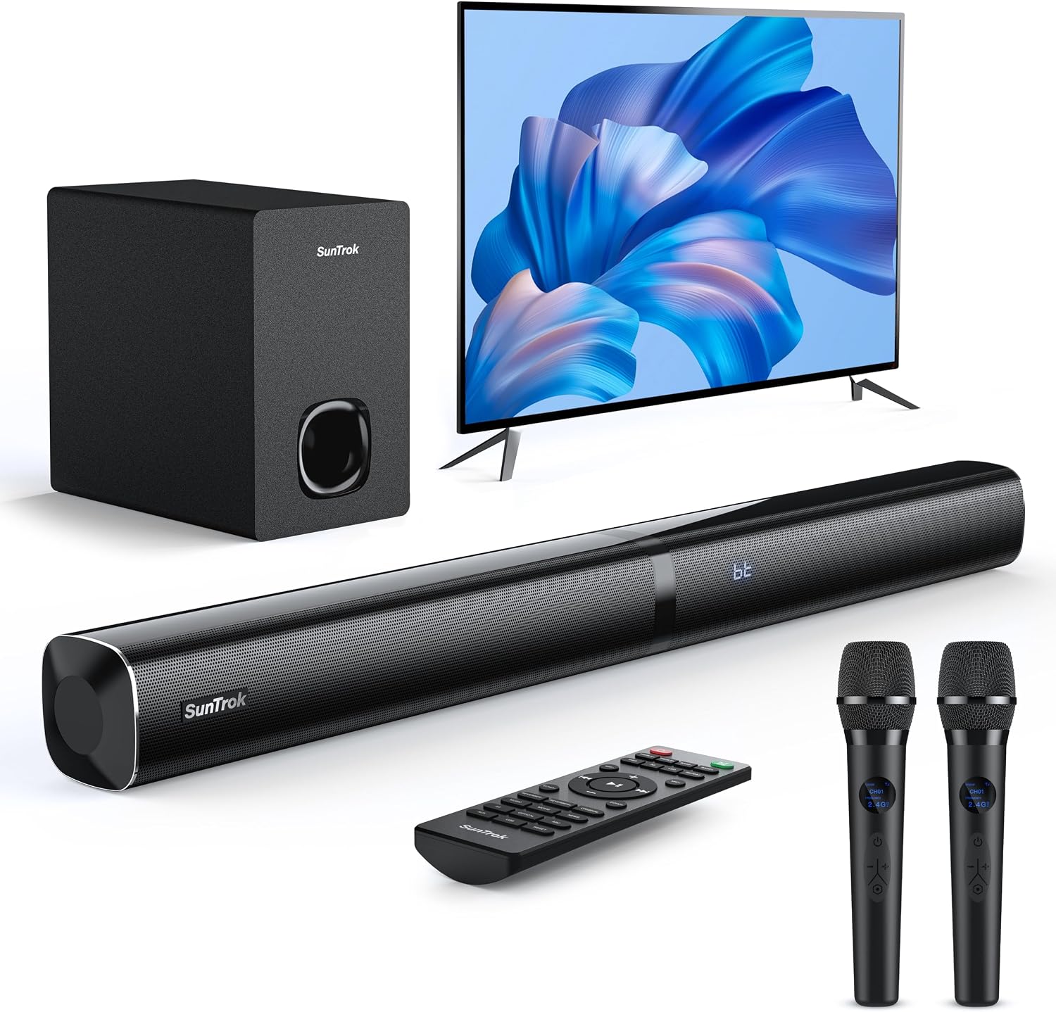 Soundbar with Subwoofer and Wireless Karaoke Mics