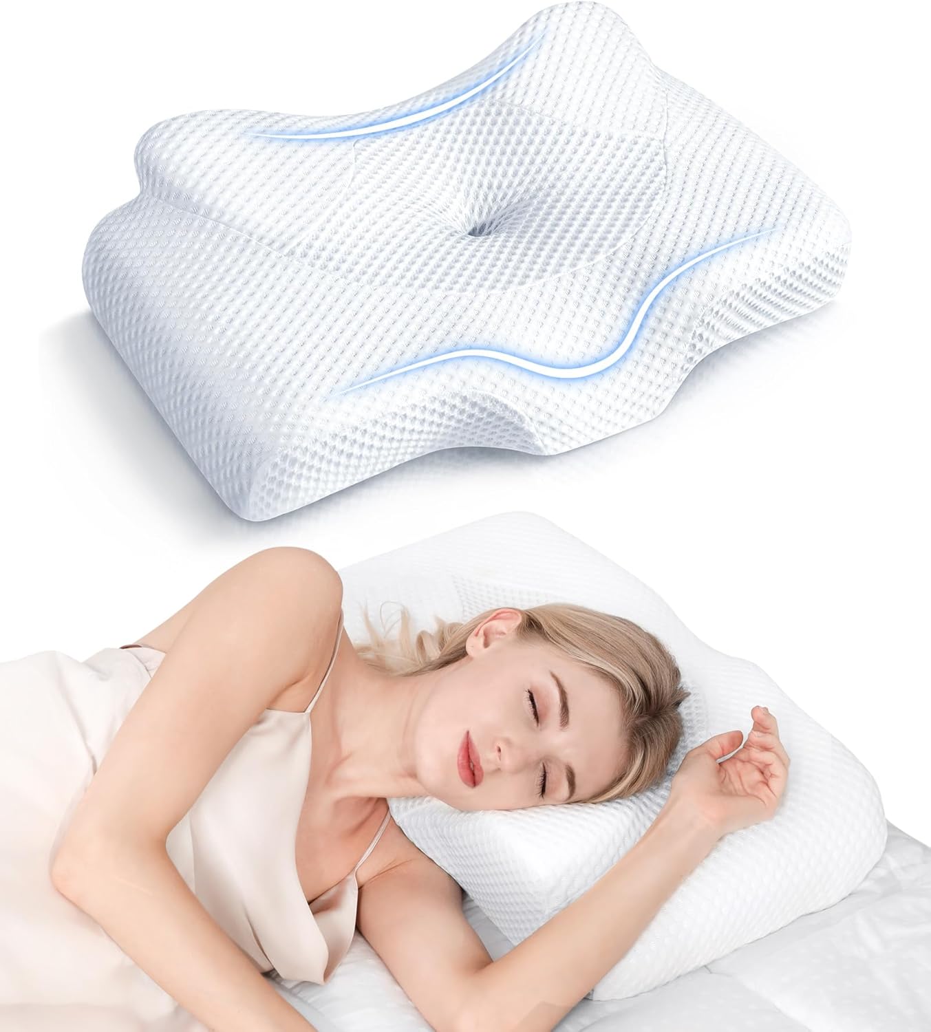 Orthopedic Cervical Memory Foam Pillow with Cooling Cover & Adjustable Neck Support