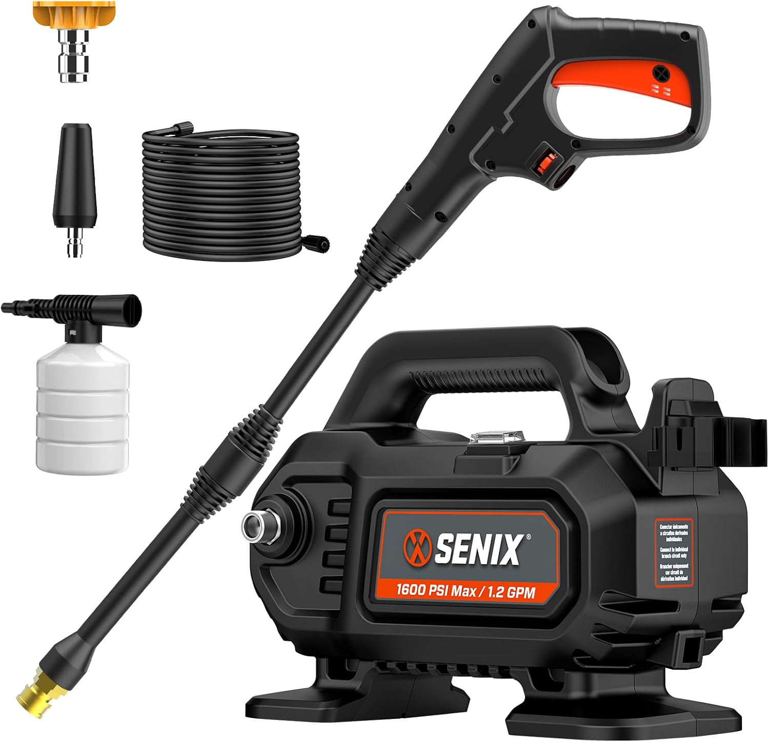 SENIX 1100 PSI Electric Pressure Washer with Foam Cannon Kit