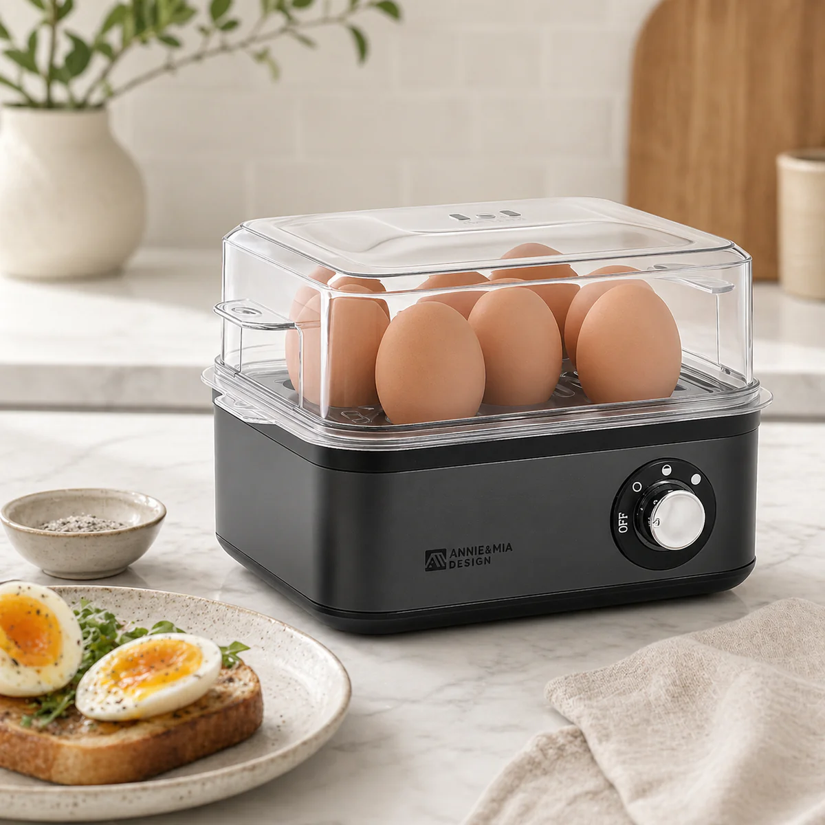 Annie & Mia Electric Egg Cooker with 8-Egg Capacity