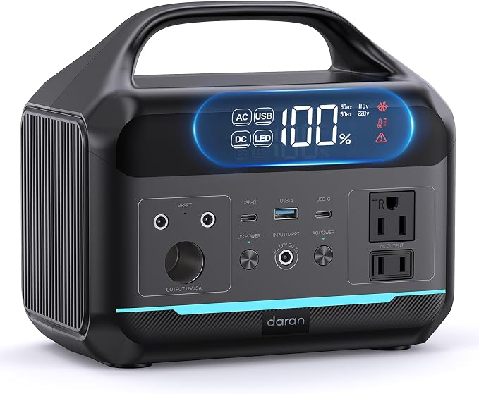 DARAN Portable Power Station 300W, 192Wh LiFePO4 Battery, Solar Generator