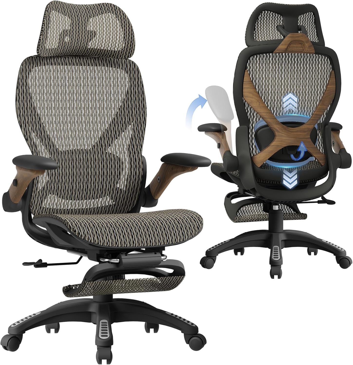 ELABEST X100 Ergonomic Office Chair with Footrest, 5D Flip-Up Arms & 3D Adjustable Lumbar Support