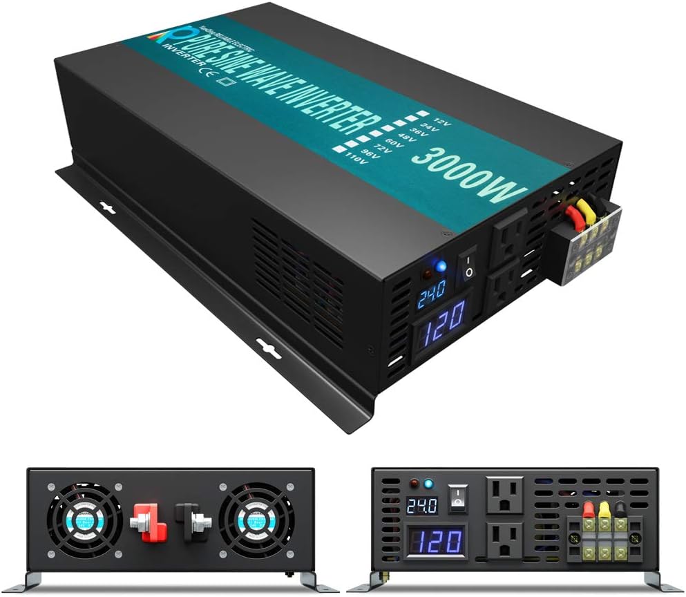 WZRELB 3000W Pure Sine Wave Inverter, 24V DC to 120V AC