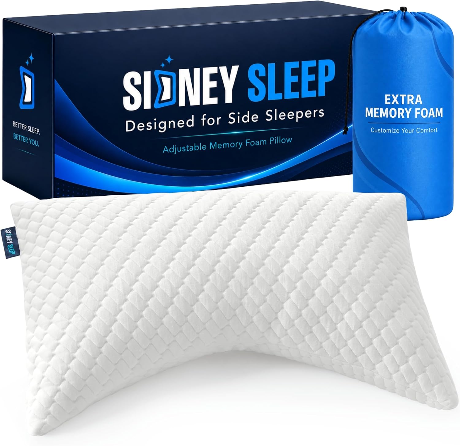 Sidney Sleep Adjustable Cervical Contour Pillow with Shredded Memory Foam Fill, Queen Size