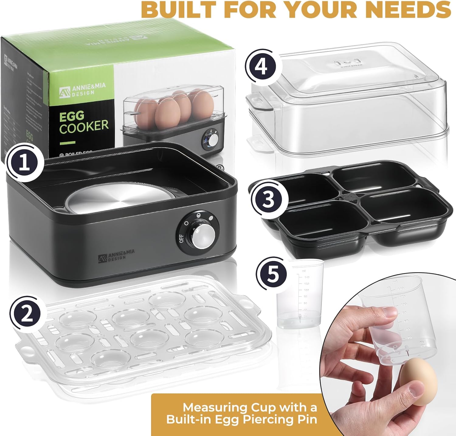 Annie & Mia 8-Egg Rapid Egg Cooker with Stainless Steel Heating Plate