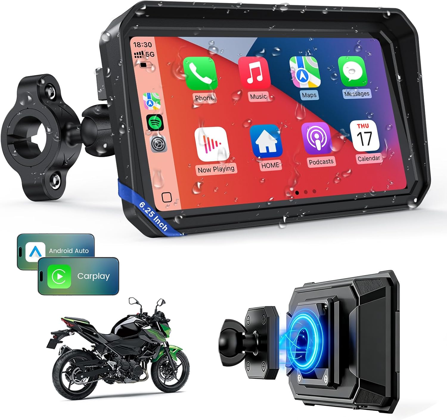 WonVon 6.25" Wireless Motorcycle CarPlay GPS Navigation System