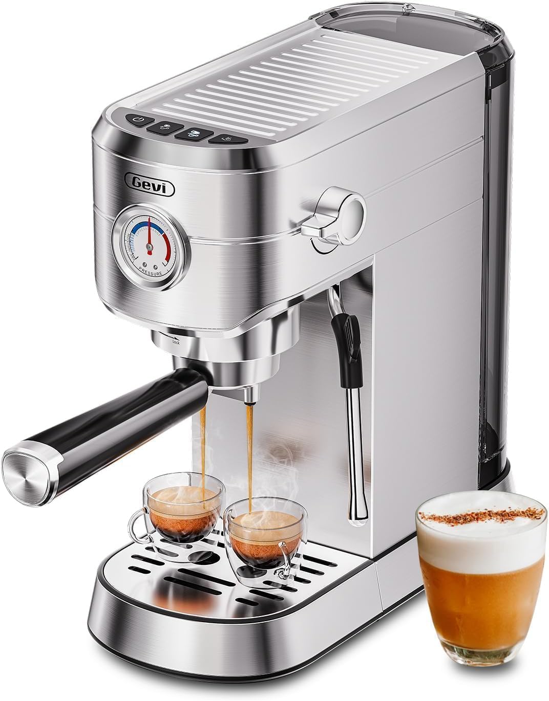 Gevi 20 Bar Espresso Machine with Milk Frother – Stainless Steel Coffee Maker