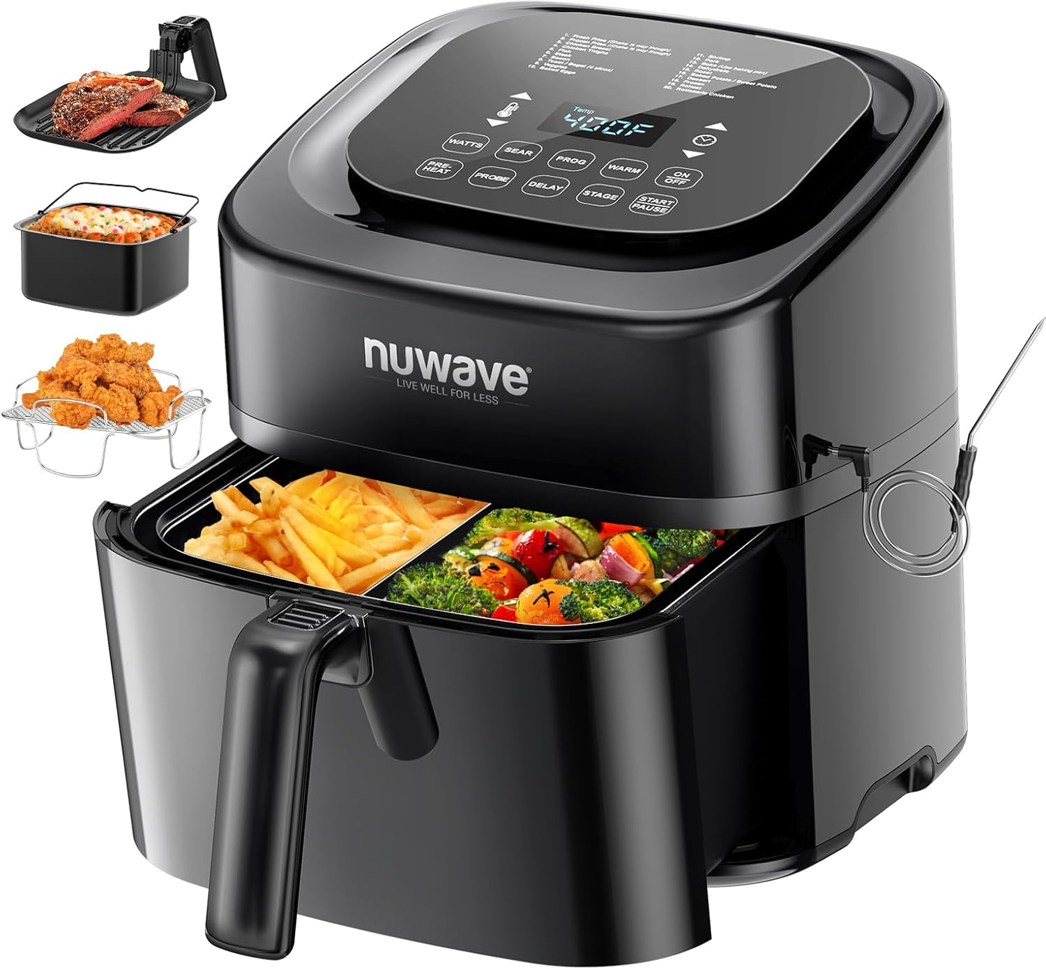 Nuwave Brio 10-in-1 Smart Air Fryer, 6 Qt with Probe