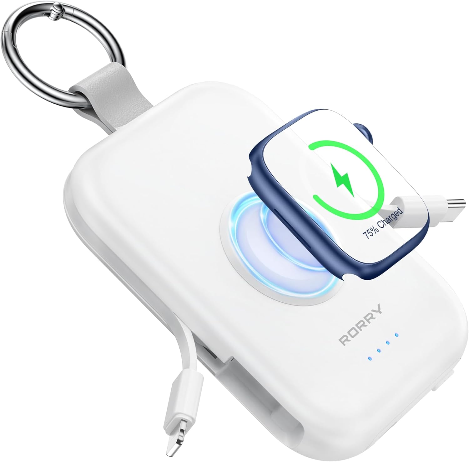 RORRY 5000mAh Portable Charger – Keychain Power Bank with Built-In Cables