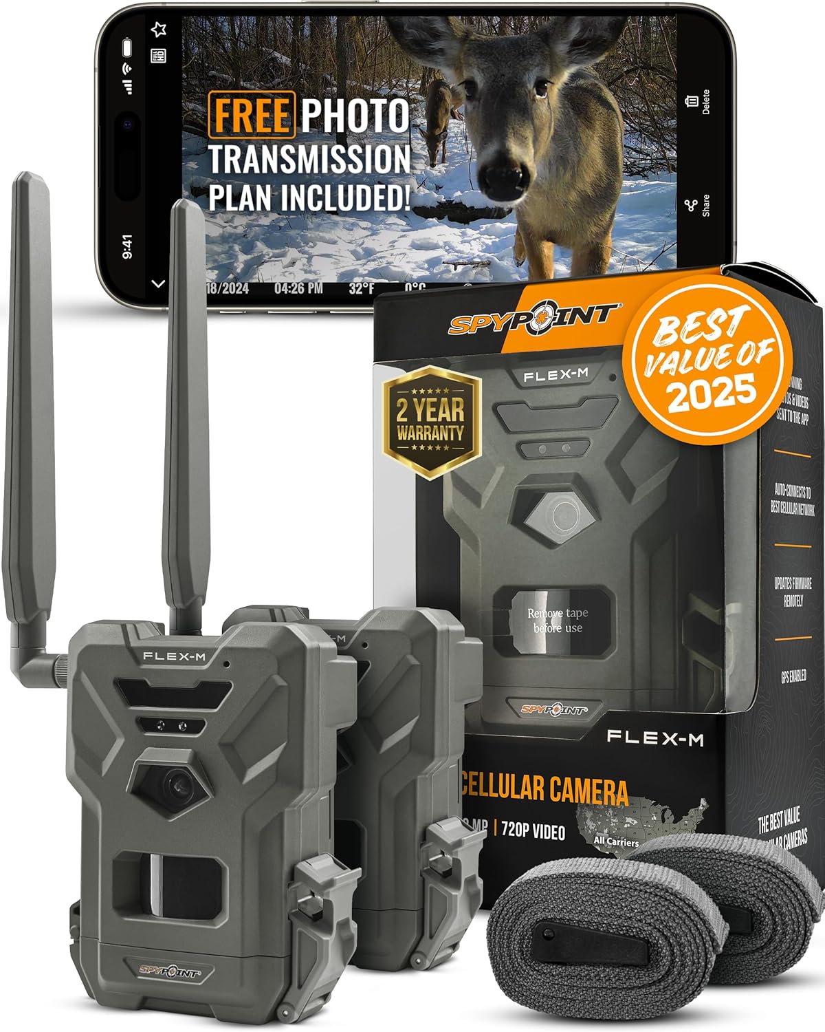 SPYPOINT Flex-M Twin Pack Cellular Trail Cameras, 28MP & 720P Video