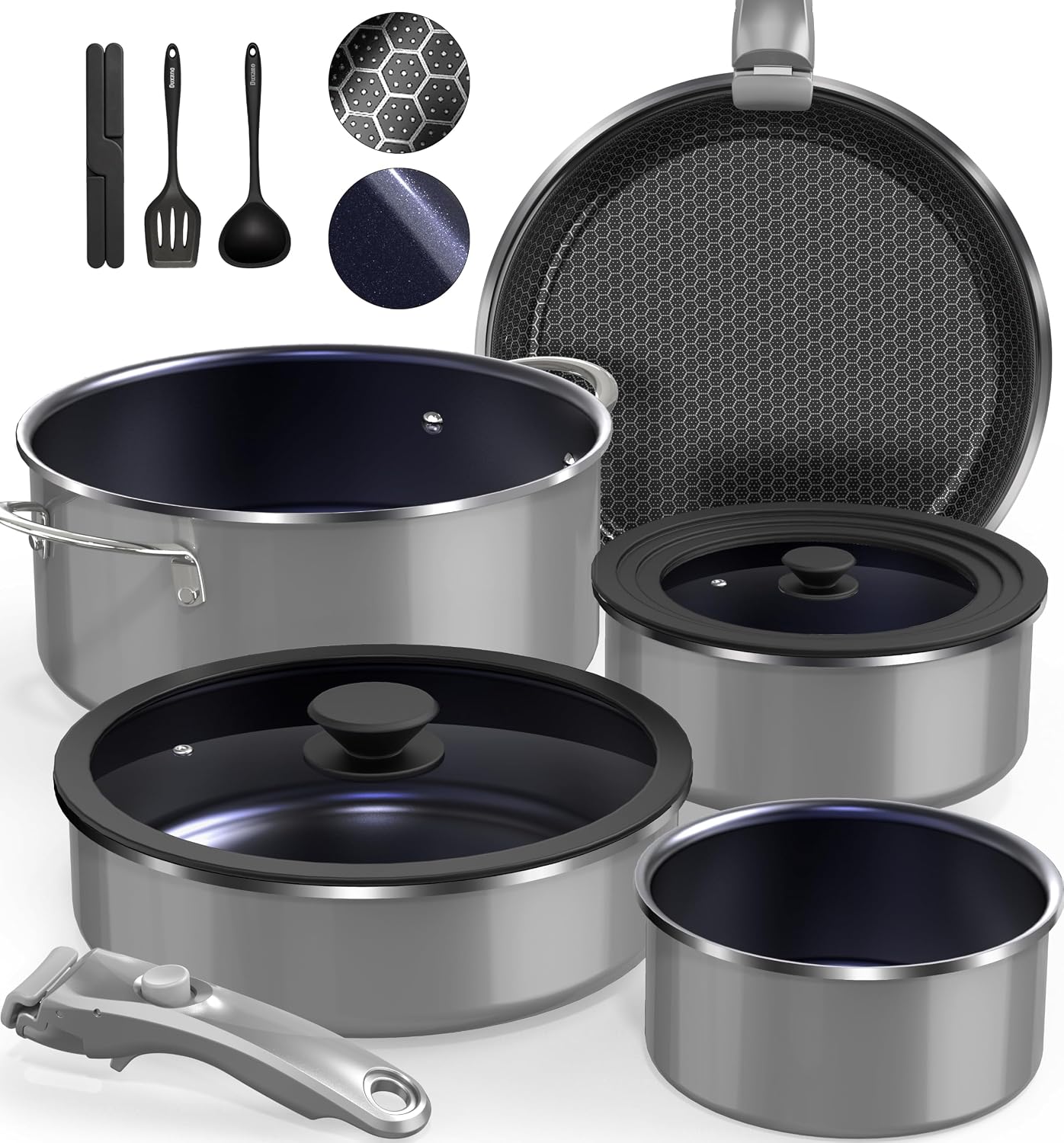 12-Piece Ceramic Nonstick Cookware Set with Removable Handle