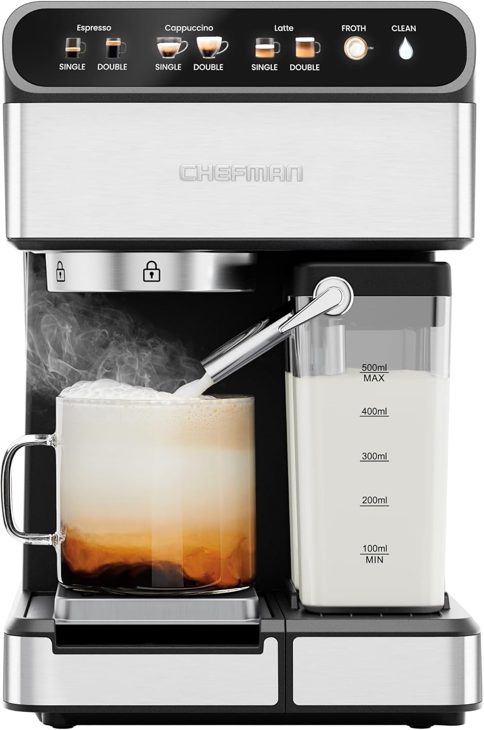 Chefman CaféMaster Pro Espresso Machine – 15 Bar Coffee Maker with Milk Frother