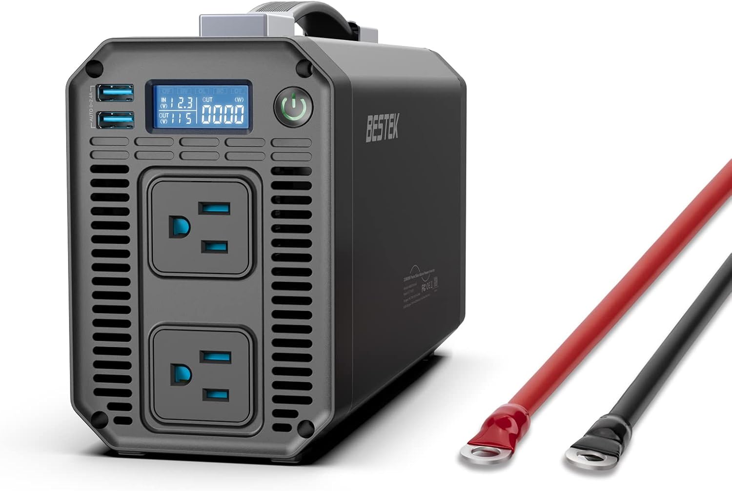 BESTEK 1200W Power Inverter with LCD Display & Dual AC Outlets