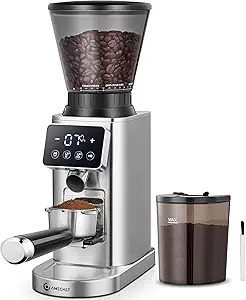 AMZCHEF Coffee Grinder with 48 Grind Settings, LED Control Panel & Anti-Static Design