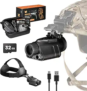 Night Vision Monocular - Nightfox Prowl Night Vision Goggles, Head or Helmet Mounted, 1x Magnification NVG, 1080p Video Recording, Stealth Infrared 940nm IR