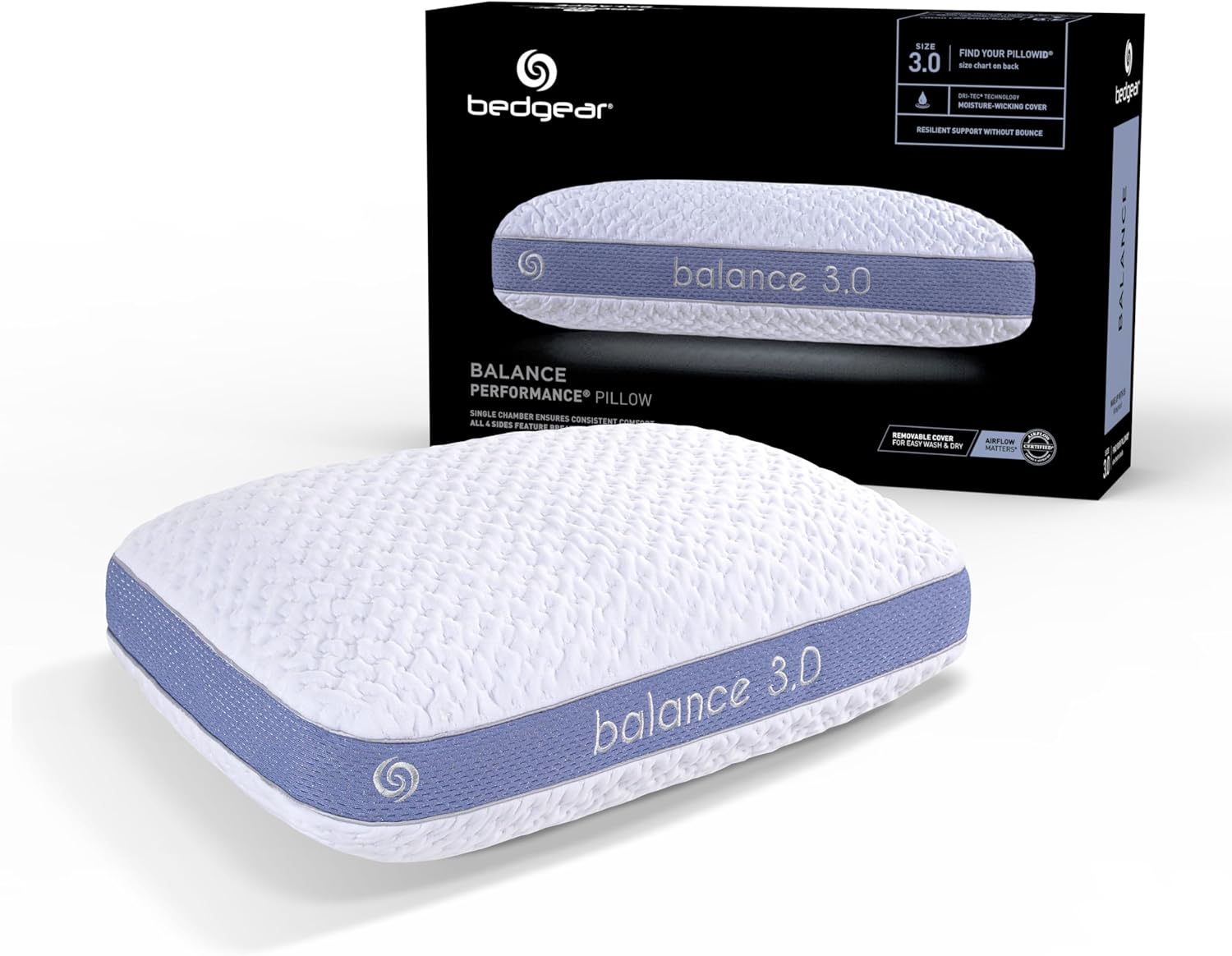 Bedgear Balance Performance Pillow 3.0 with Moisture-Wicking Cover, Medium Firm Support