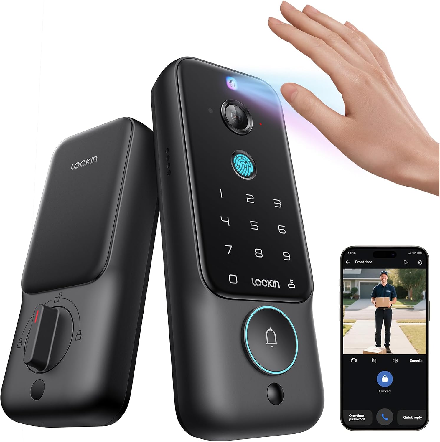 Lockin Venoris Plus Smart Door Lock with Palm Vein, Fingerprint & 2K Camera